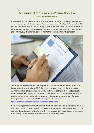 Best Services of EB-5 Immigration Program Offered by Eb5visainvestments