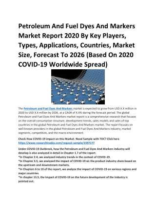 Petroleum And Fuel Dyes And Markers Market