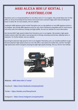 ARRI Alexa Mini LF Rental | Pannyhire.com