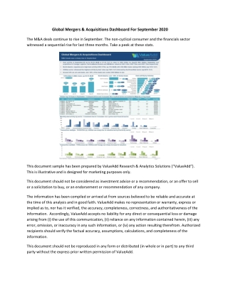 Global Mergers & Acquisitions Dashboard For September 2020