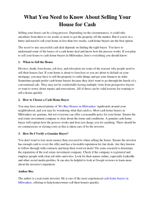 What You Need to Know About Selling Your House for Cash