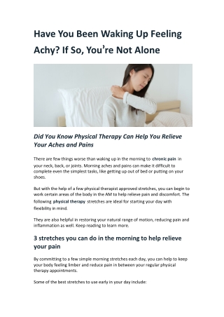 Have You Been Waking Up Feeling Achy? If So, You’re Not Alone