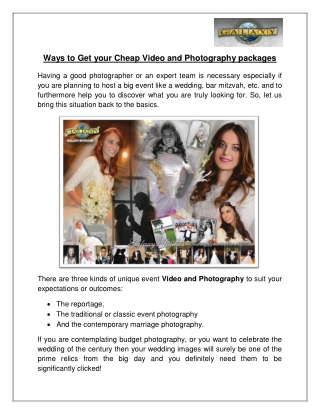 Ways to Get your Cheap Video and Photography packages