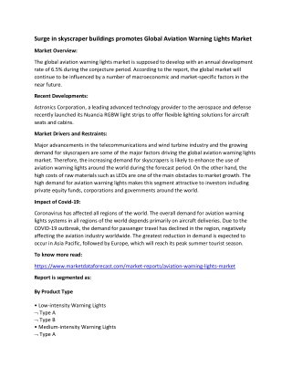 Aviation Warning Lights Market Size and Growth Analysis Report 2020