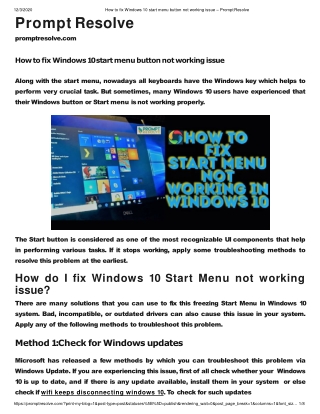 How to fix Windows 10 start menu button not working issue