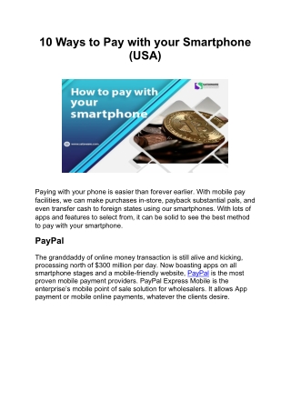 10 Ways to Pay with your Smartphone (USA)