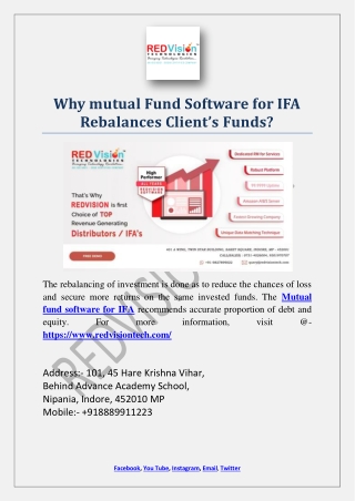 Why mutual Fund Software for IFA Rebalances Client’s Funds?