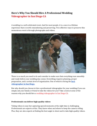 Here’s Why You Should Hire A Professional Wedding Videographer in San Diego CA