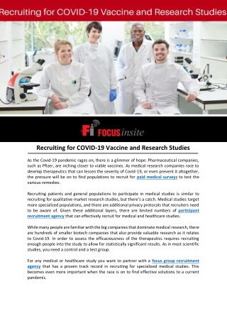 Recruiting for COVID-19 Vaccine and Research Studies