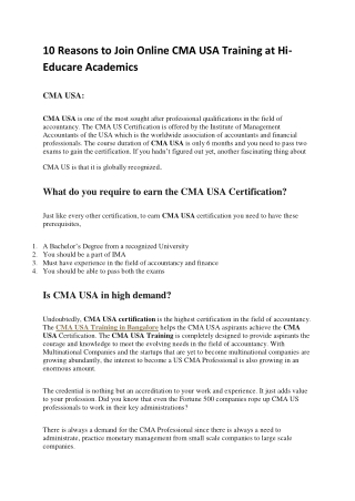 10 Reasons to Join Online CMA USA Training at Hi-Educare Academics