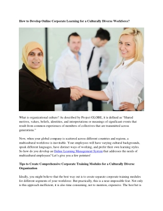 How to Develop Online Corporate Learning for a Culturally Diverse Workforce?