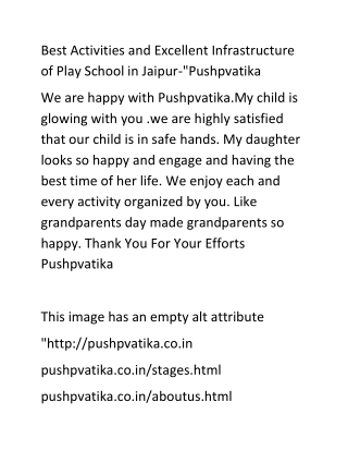 Best Activities and Excellent Infrastructure of Play School in Jaipur-"Pushpvatika