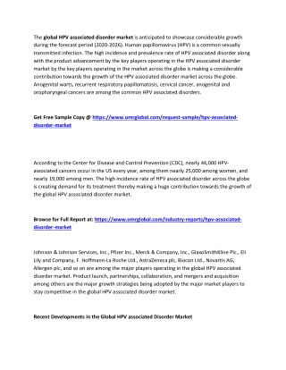 Global HPV Associated Disorder Market  Size, Industry Trends, Share and Forecast 2020-2026