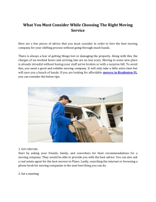 What You Must Consider While Choosing The Right Moving Service