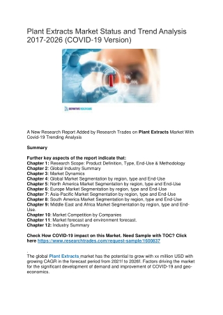 Plant Extracts Market Status and Trend Analysis 2017-2026