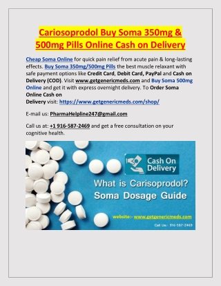 Cariosoprodol Buy Soma 350mg & 500mg Pills Online Cash on Delivery