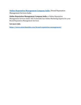 Online Reputation Management Company India | Brand Reputation Management Services India