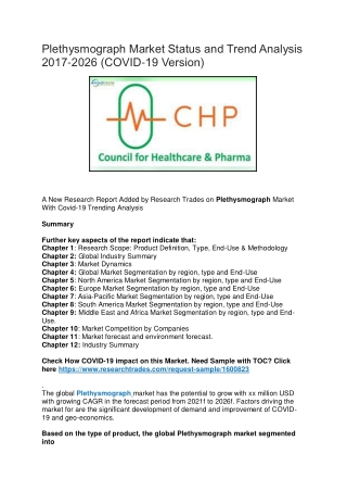 Plethysmograph Market Status and Trend Analysis 2017-2026