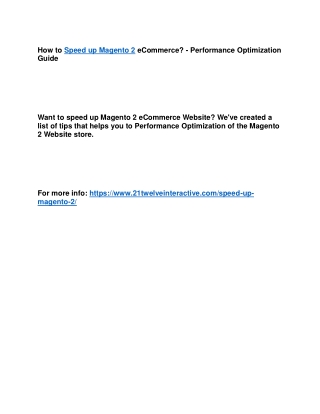 How to Speed up Magento 2 eCommerce? - Performance Optimization Guide