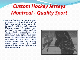 Custom Hockey Jerseys Montreal - Quality Sport