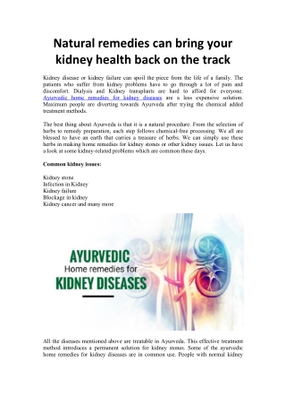 Natural remedies can bring your kidney health back on the track