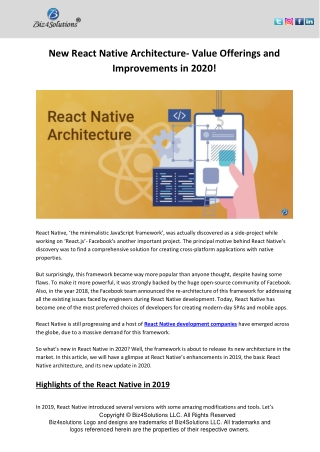 New React Native Architecture- Value Offerings and Improvements in 2020!