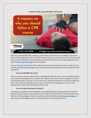 5 reasons on why you should follow a CPR course