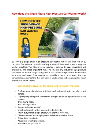 In the automotive industry, the single-phase pressure car washer is a machine you can fully trust.