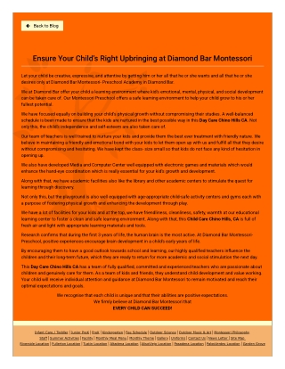 Ensure Your Child’s Right Upbringing at Diamond Bar Montessori