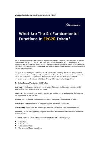 What Are The Six Fundamental Functions In ERC20 Token?