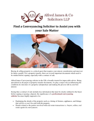 Find a Conveyancing Solicitor to Assist you with your Sale Matter
