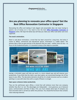 Office Renovation Contractor in Singapore