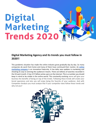 Digital Marketing Agency and its trends you must follow in 2020!!