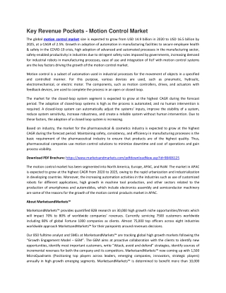 Motion Control Market by Component, System, Industry | COVID-19 Impact Analysis | MarketsandMarkets
