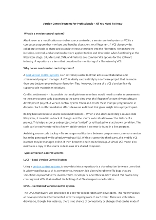 Version Control Systems for professionals – All You Need to Know