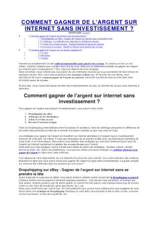 COMMENT GAGNER DE L’ARGENT SUR INTERNET SANS INVESTISSEMENT ?