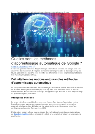 Quelles sont les méthodes d’apprentissage automatique de Google ?