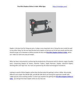 Fine Wire Staplers Online in India- Miles Kgoc