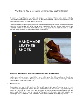 Why Insists You In investing on Handmade Leather Shoes?