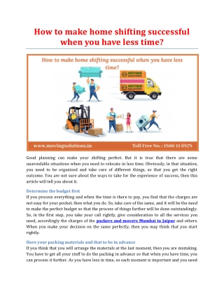 How to make home shifting successful when you have less time?