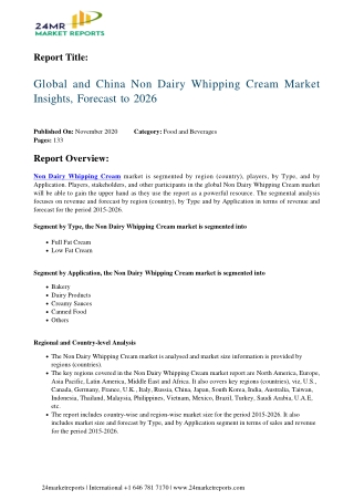 Non Dairy Whipping Cream Market Insights, Forecast to 2026