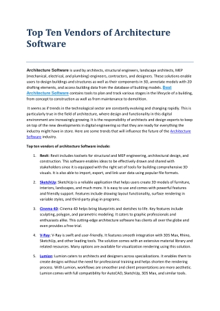 Top Ten Vendors of Architecture Software