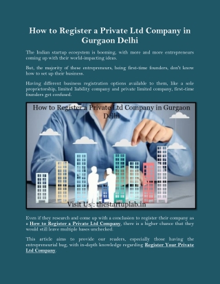 How to Register a Private Ltd Company in Gurgaon Delhi