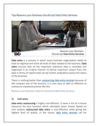 Top Reasons your Business should opt Data Entry Services