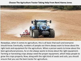 Choose The Agriculture Tractor Taking Help From Remi Hanna Jones