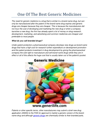 One Of The Best Generic Medicines