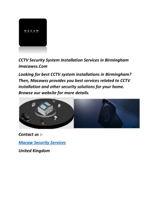 CCTV Security System Installation Services in Birmingham Imacawss.Com