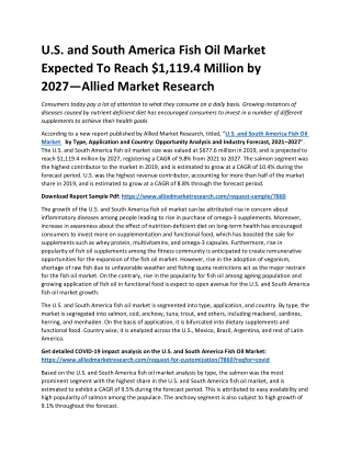 U.S. and South America Fish Oil Market Expected To Reach $1,119.4 Million by 2027—Allied Market Research