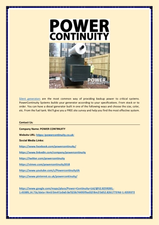 Silent Generator | powercontinuity.co.uk
