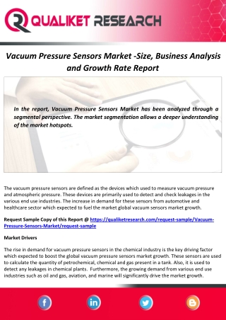 Vacuum Pressure Sensors Market Size, Demand, Growth and Forecast Report to 2027